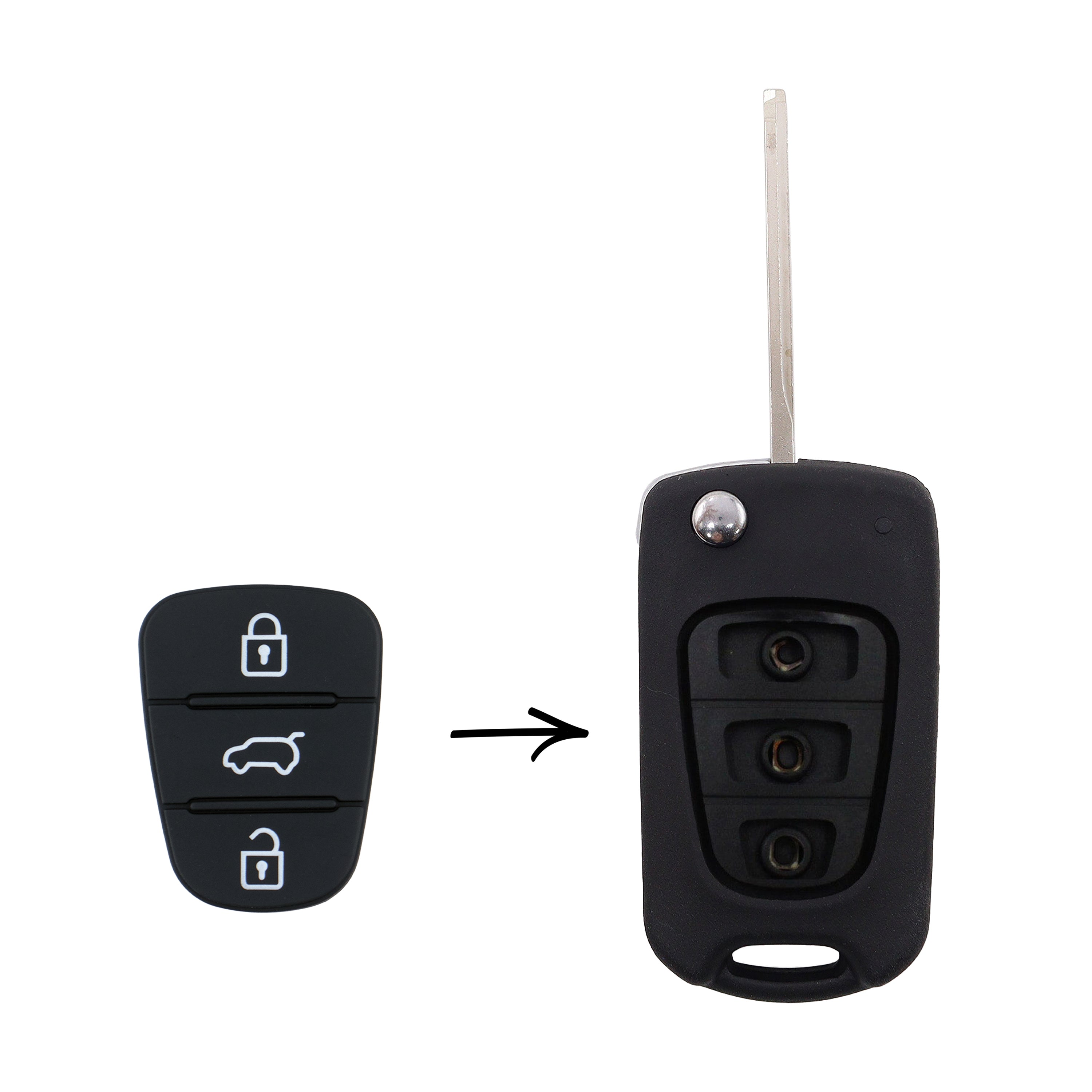 To Suit Hyundai i30 i20 Elantra 3 Button Flip Key Replacement Rubber Buttons