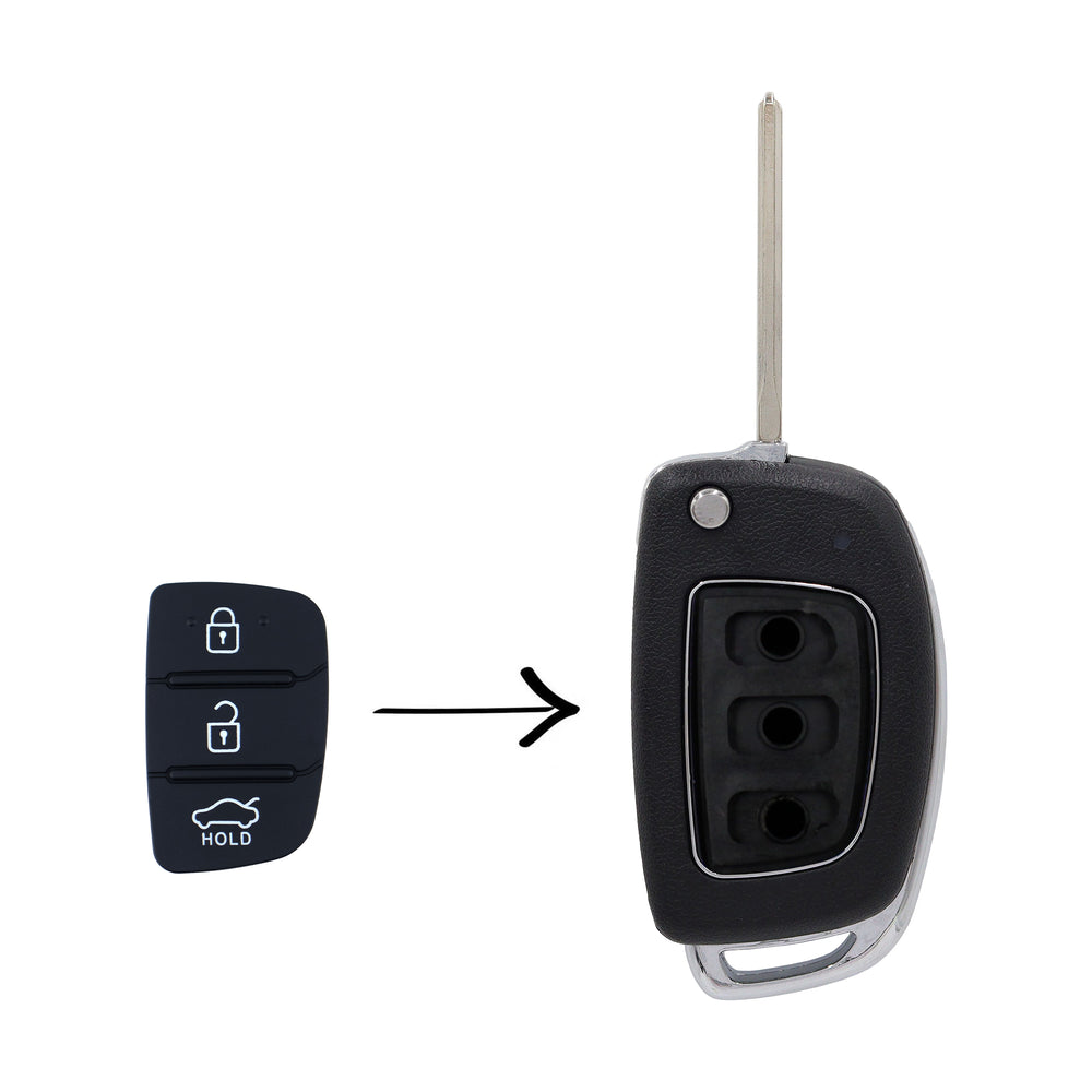 To Suit Hyundai Santa Fe/Elantra i20 iX45 3 Button Flip Key Replacement Rubber Buttons