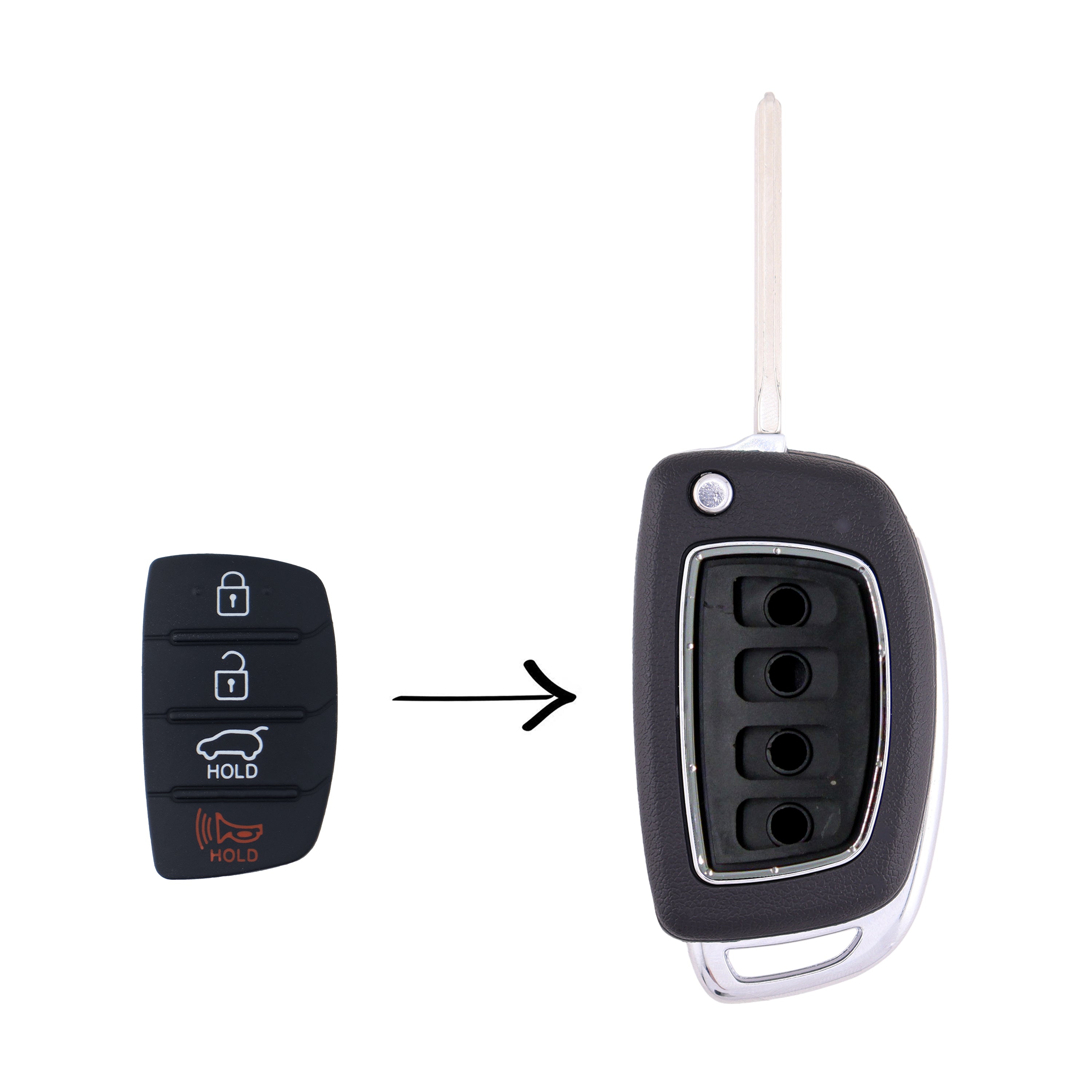 To Suit Hyundai i40 Sante Fe 4 Button Flip Key Replacement Rubber Buttons