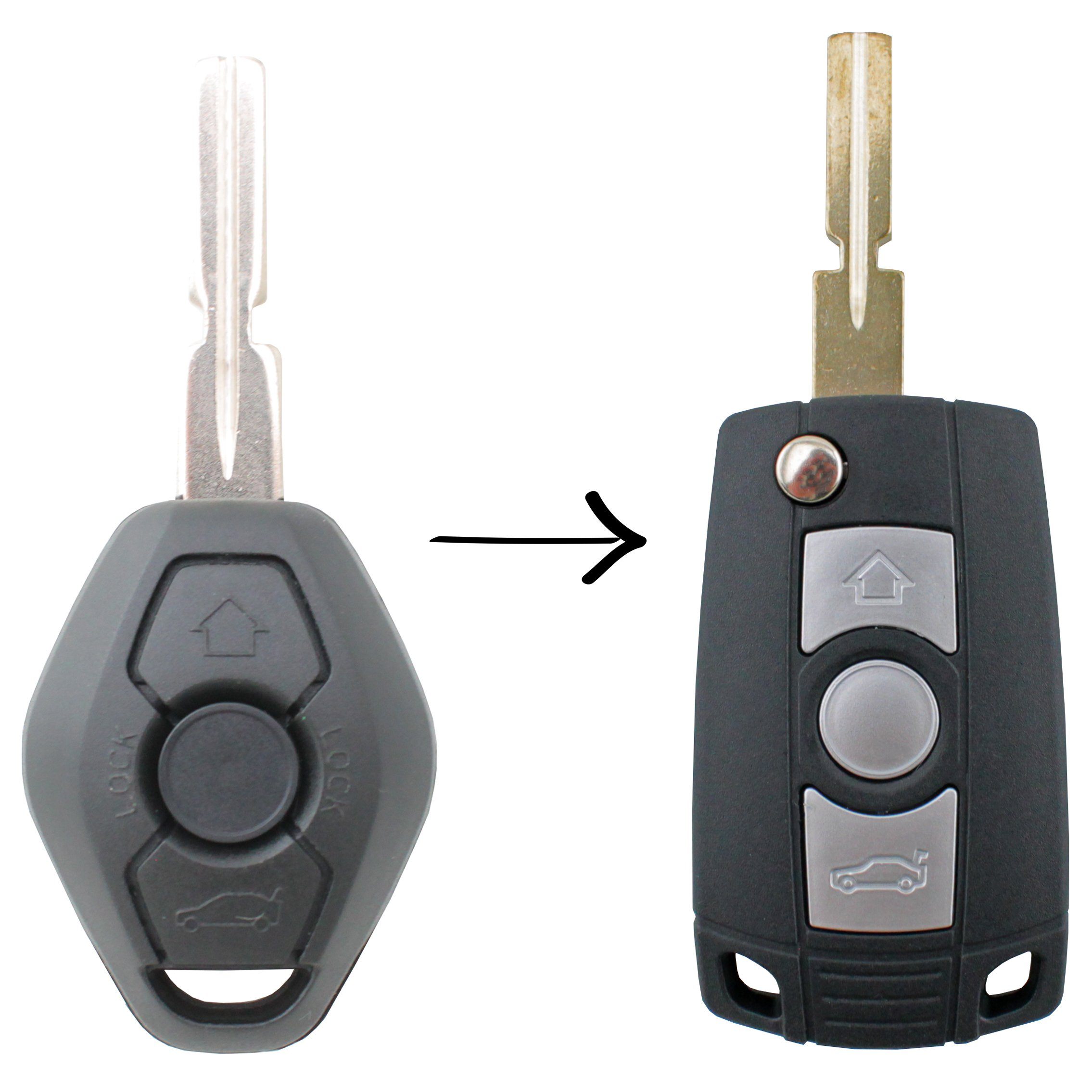 Complete To Suit BMW 3 Button Flip Key Remote X3 X5 Z4 E38 E39 E46 M5 M3