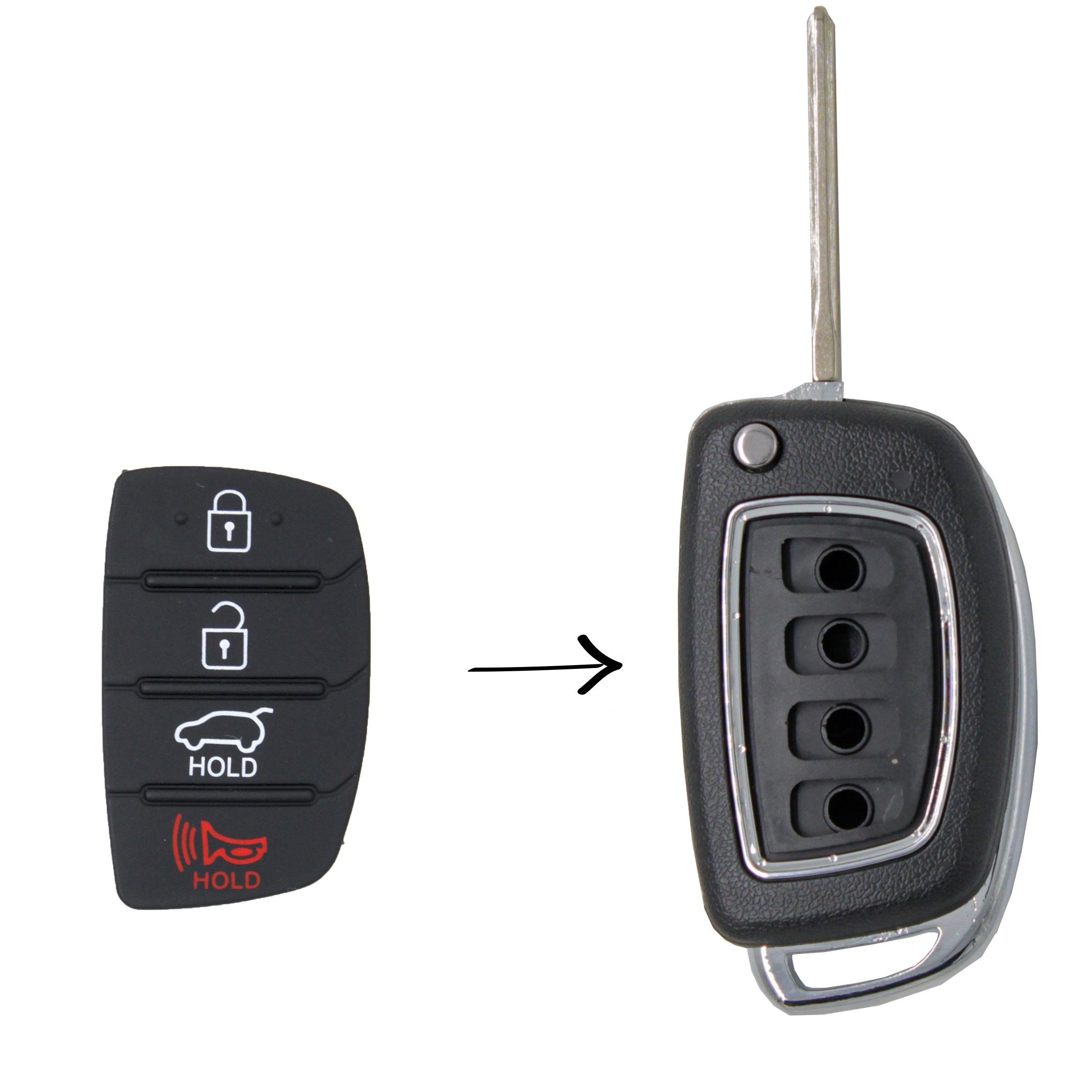 To Suit Hyundai i40 Sante Fe 4 Button Flip Key Replacement Rubber Buttons
