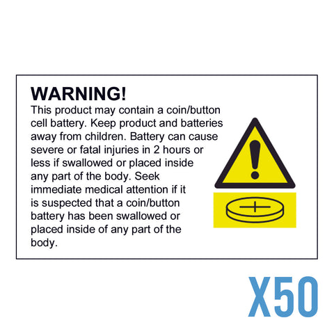 50 x Battery Warning Compliance Sticker Labels