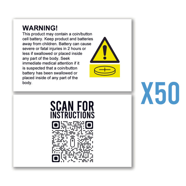50 x Battery Warning Compliance Cards